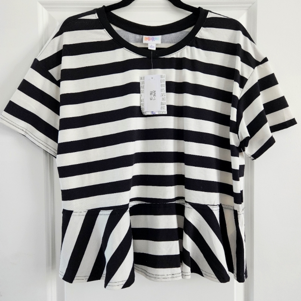 NWT LuLaRoe June Black and White Striped Top  L